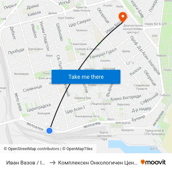 Иван Вазов / Ivan Vazov to Комплексен Онкологичен Център-Бургас Еоод map