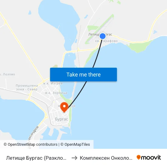 Летище Бургас (Разклон) / Fork Road To Burgas Airport to Комплексен Онкологичен Център-Бургас Еоод map