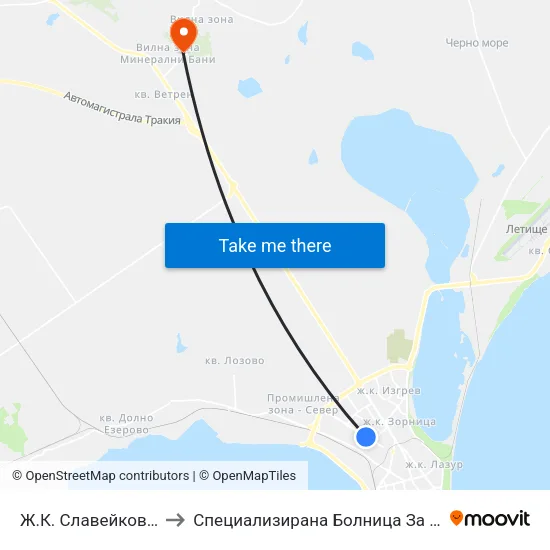 Ж.К. Славейков, Бл. 9 / Slaveykov Qr, Bl. 9 to Специализирана Болница За Рехабилитация - Бургаски Минерални Бани map