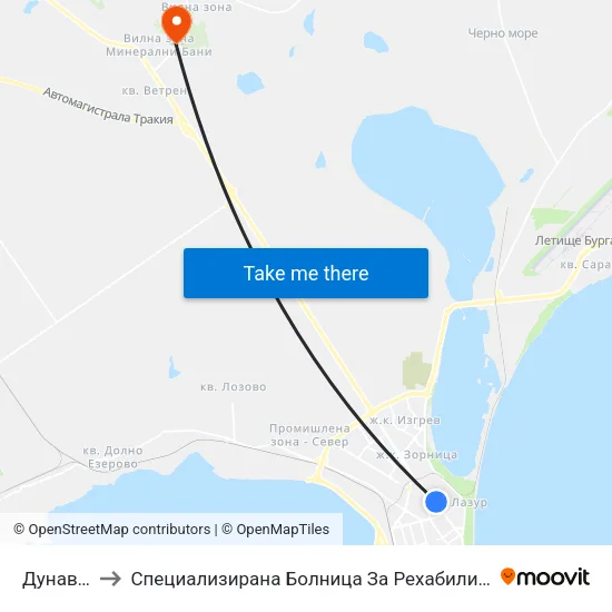 Дунав / Dunav to Специализирана Болница За Рехабилитация - Бургаски Минерални Бани map