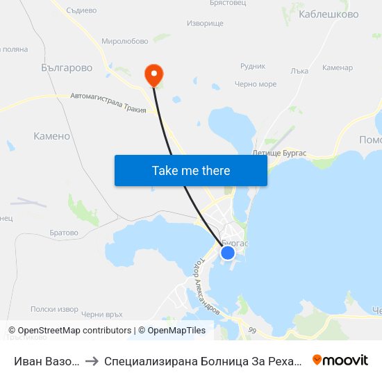 Иван Вазов / Ivan Vazov to Специализирана Болница За Рехабилитация - Бургаски Минерални Бани map