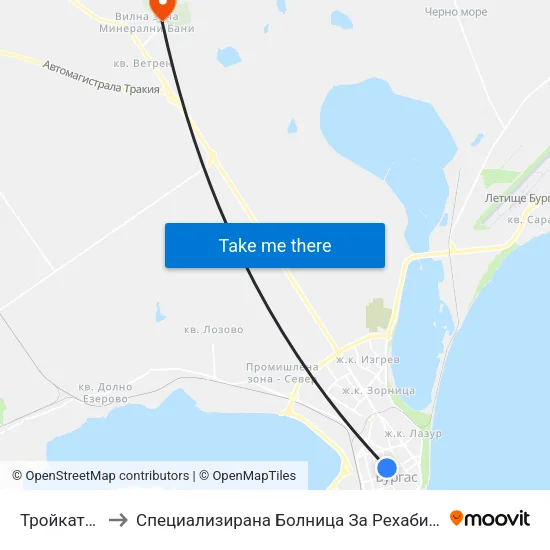 Тройката / Troykata to Специализирана Болница За Рехабилитация - Бургаски Минерални Бани map