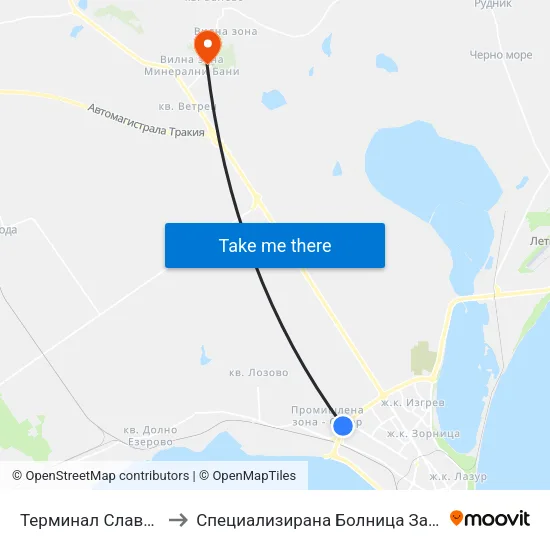 Терминал Славейков / Slaveykov Terminus to Специализирана Болница За Рехабилитация - Бургаски Минерални Бани map