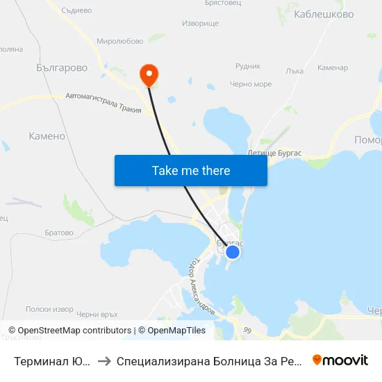 Терминал Юг / South Terminus to Специализирана Болница За Рехабилитация - Бургаски Минерални Бани map