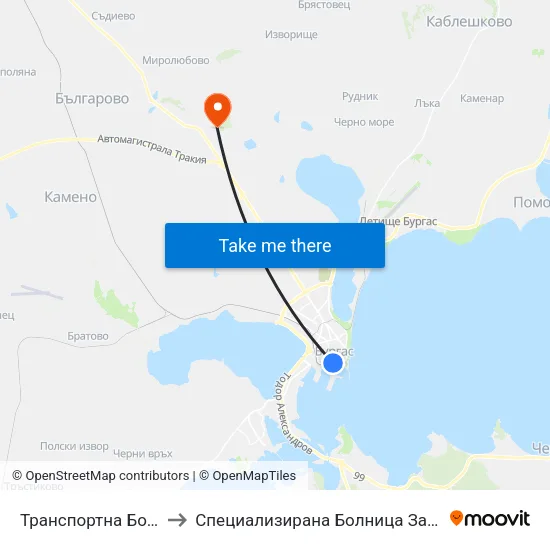Транспортна Болница / Transport Hospital to Специализирана Болница За Рехабилитация - Бургаски Минерални Бани map