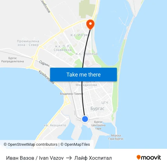 Иван Вазов / Ivan Vazov to Лайф Хоспитал map