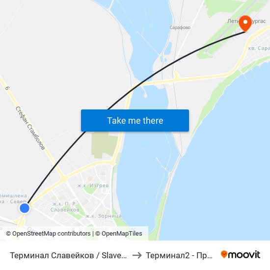 Терминал Славейков / Slaveykov Terminus to Терминал2 - Пристигащи map