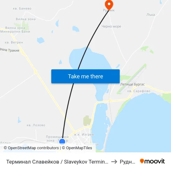 Терминал Славейков / Slaveykov Terminus to Рудник map