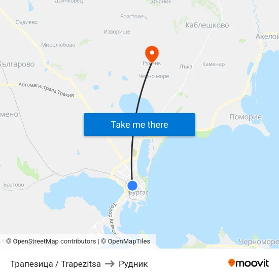 Трапезица / Trapezitsa to Рудник map