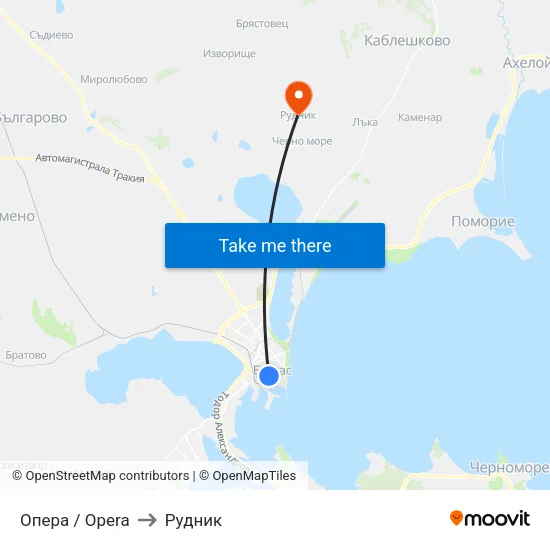 Опера / Opera to Рудник map