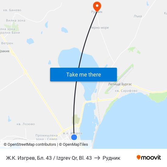 Ж.К. Изгрев, Бл. 43 / Izgrev Qr, Bl. 43 to Рудник map