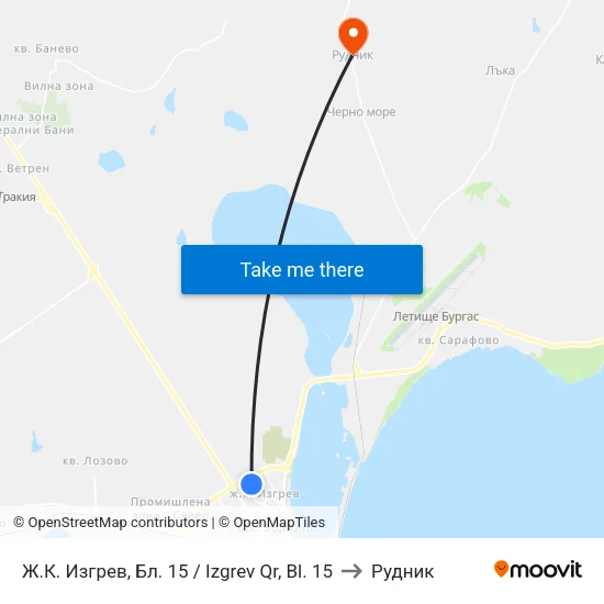 Ж.К. Изгрев, Бл. 15 / Izgrev Qr, Bl. 15 to Рудник map