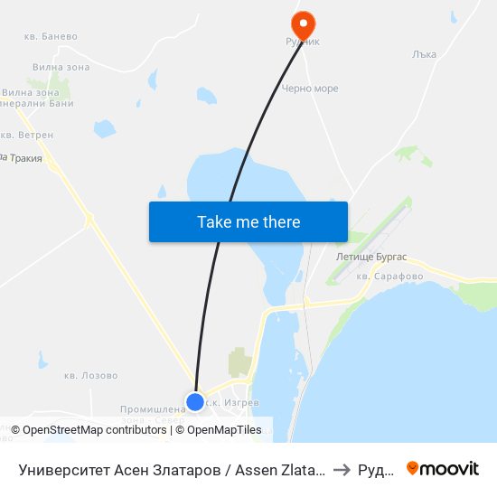Университет Асен Златаров / Assen Zlatarov University to Рудник map
