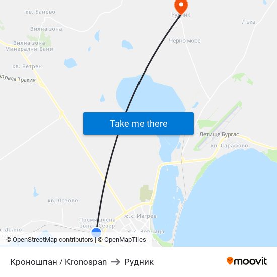 Кроношпан / Kronospan to Рудник map