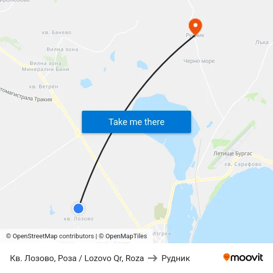 Кв. Лозово, Роза / Lozovo Qr, Roza to Рудник map