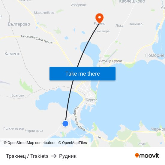 Тракиец / Trakiets to Рудник map