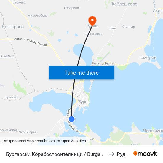Бургарски Корабостроителници / Burgas Shipyards to Рудник map
