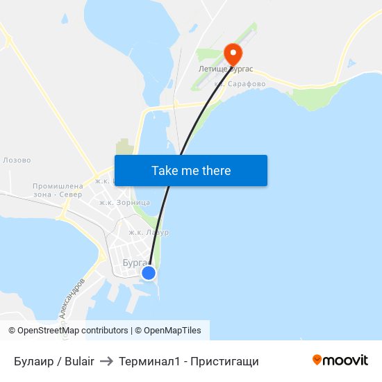 Булаир / Bulair to Терминал1 - Пристигащи map