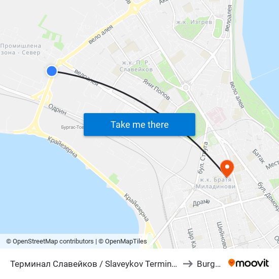 Терминал Славейков / Slaveykov Terminus to Burgas map