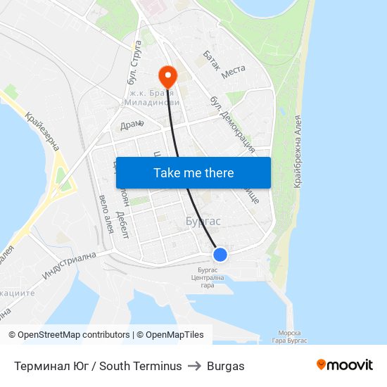 Терминал Юг / South Terminus to Burgas map