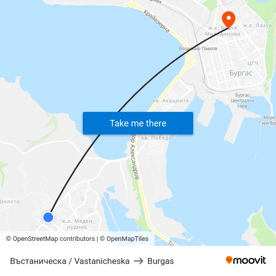 Въстаническа / Vastanicheska to Burgas map