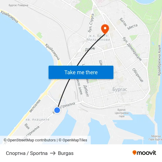 Sportna to Burgas map