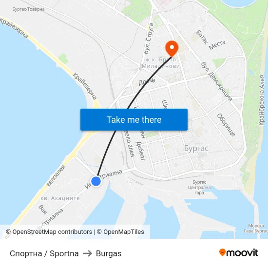 Спортна / Sportna to Burgas map
