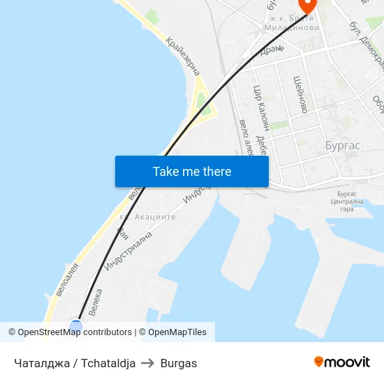 Чаталджа / Tchataldja to Burgas map