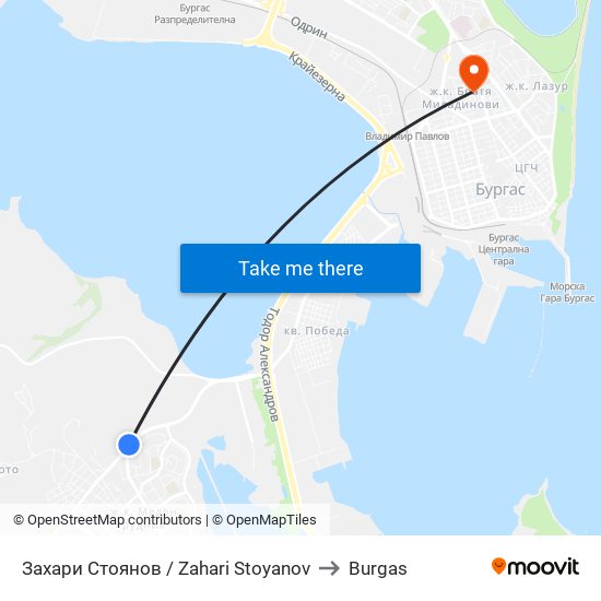 Захари Стоянов / Zahari Stoyanov to Burgas map