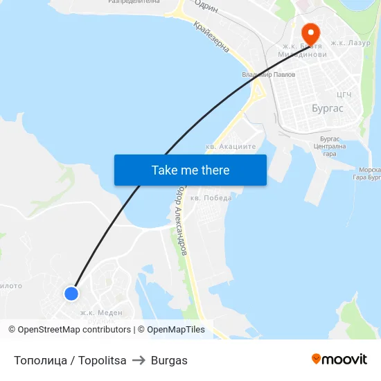 Тополица / Topolitsa to Burgas map