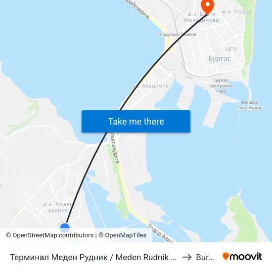 Терминал Меден Рудник / Meden Rudnik Terminus to Burgas map