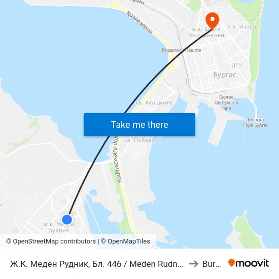 Ж.К. Меден Рудник, Бл. 446 / Meden Rudnik Qr, Bl. 446 to Burgas map