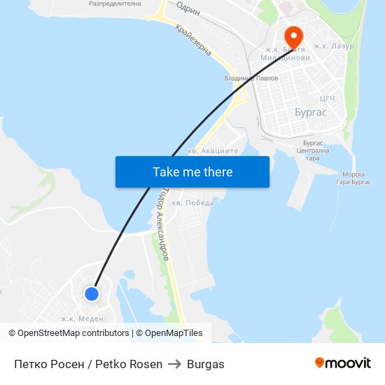 Петко Росен / Petko Rosen to Burgas map