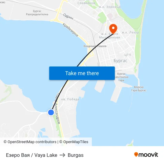 Vaya Lake to Burgas map