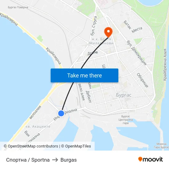 Sportna to Burgas map