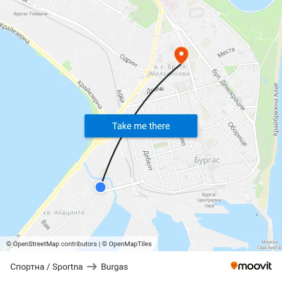 Sportna to Burgas map