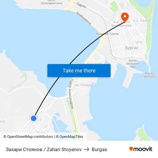 Захари Стоянов / Zahari Stoyanov to Burgas map