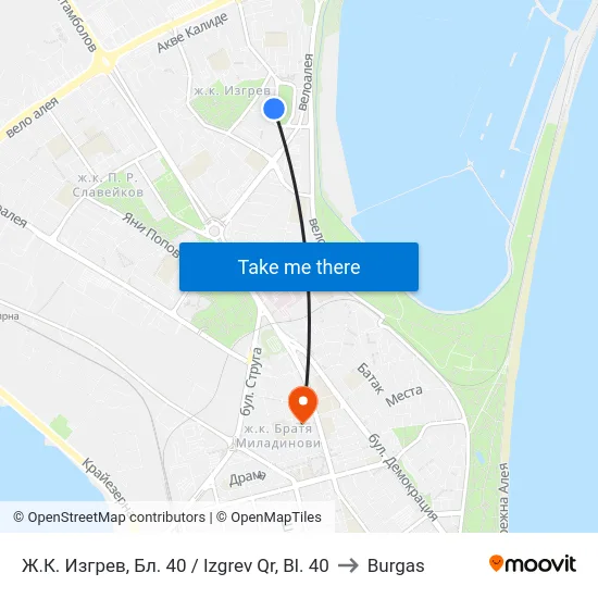 Izgrev Quarter, Block 40 to Burgas map