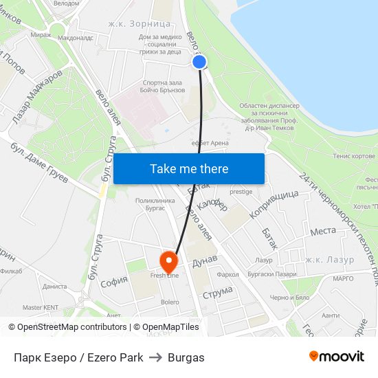 Парк Езеро / Ezero Park to Burgas map