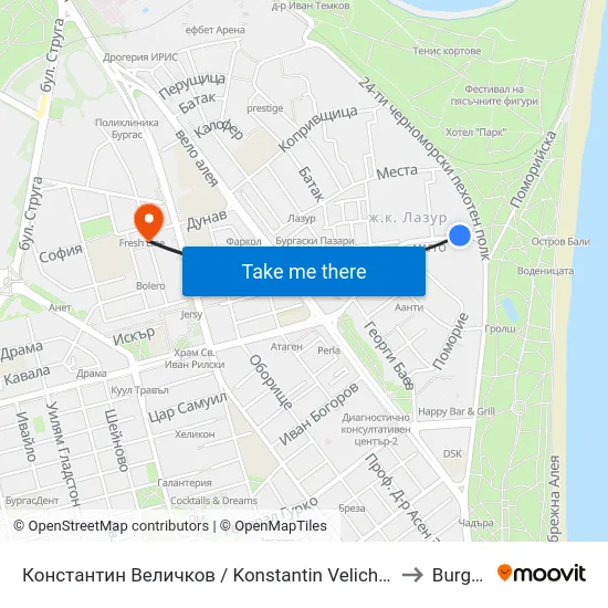 Константин Величков / Konstantin Velichkov to Burgas map