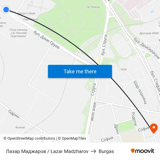 Lazar Madzharov to Burgas map