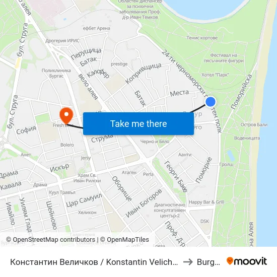Константин Величков / Konstantin Velichkov to Burgas map