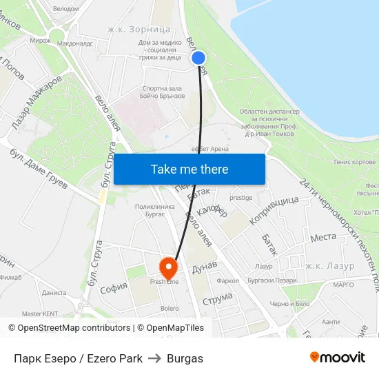 Парк Езеро / Ezero Park to Burgas map