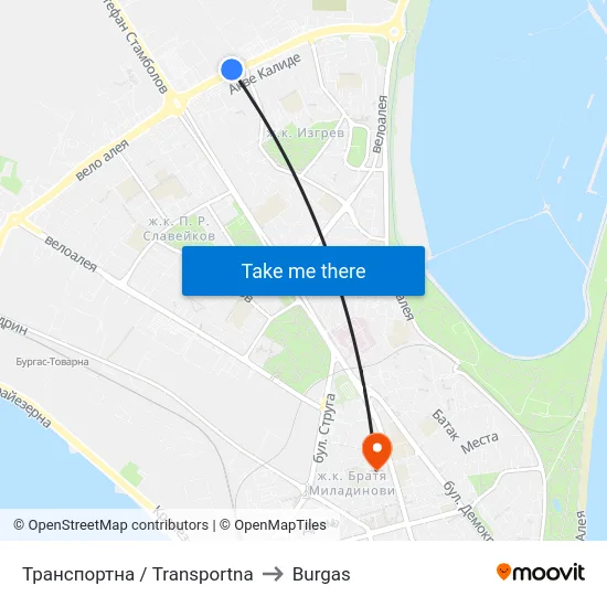 Transportna to Burgas map