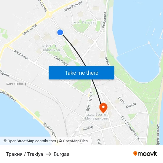 Trakiya to Burgas map