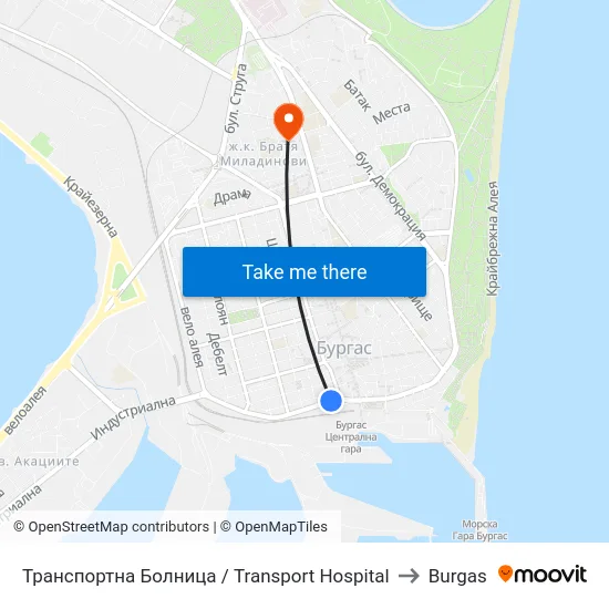 Transport Hospital to Burgas map