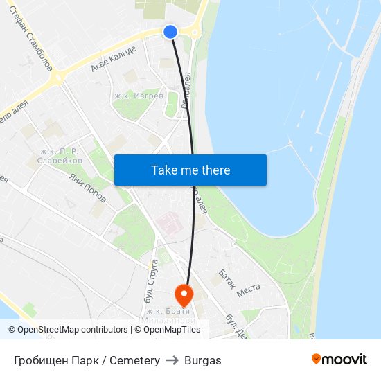 Гробищен Парк / Cemetery to Burgas map