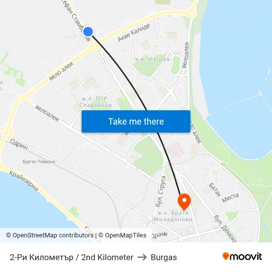 2nd Kilometer to Burgas map