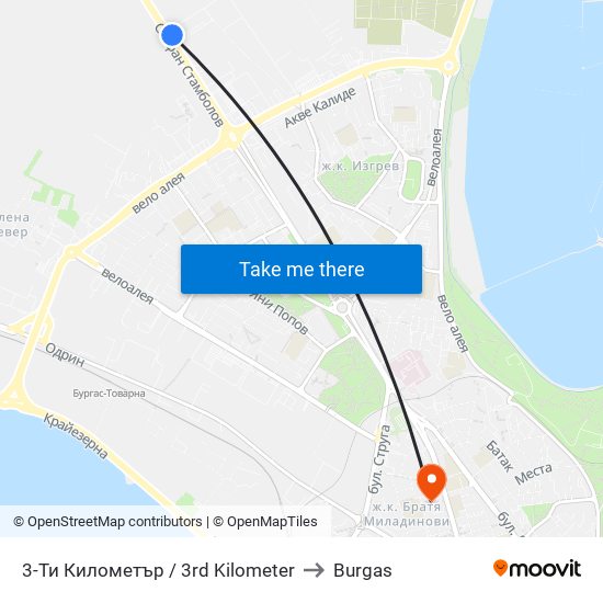 3-Ти Километър / 3rd Kilometer to Burgas map