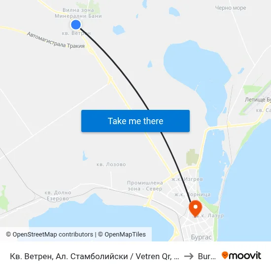 Кв. Ветрен, Ал. Стамболийски / Vetren Qr, Al. Stamboliyski to Burgas map